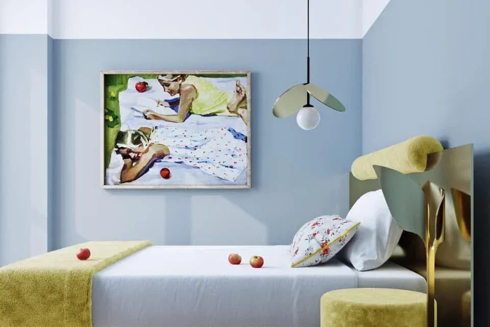 Bedroom options in blue and pink. Visualization