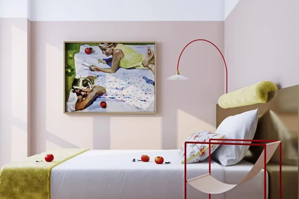 Bedroom options in blue and pink. Visualization